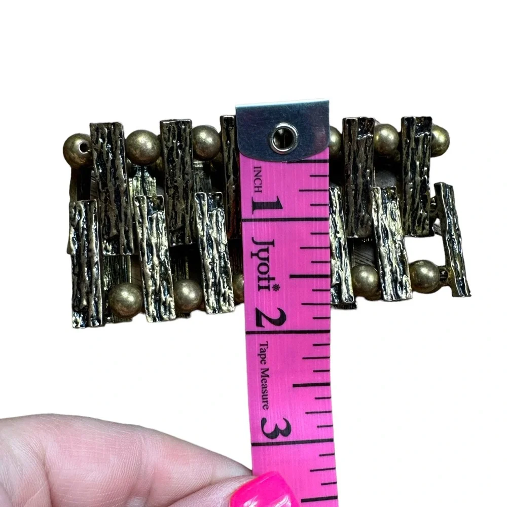 Chunky Gold Brass Metal Cuff Elastic Bracelet